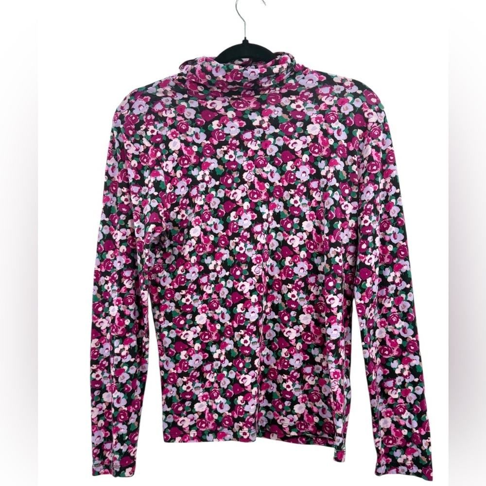 J.Crew Floral Turtleneck Top Cottagecore Coquette Pink Rose Print Stretch - Picture 10 of 10